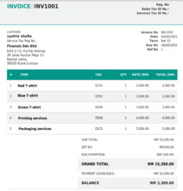 Financio Malaysia online Invoice sample